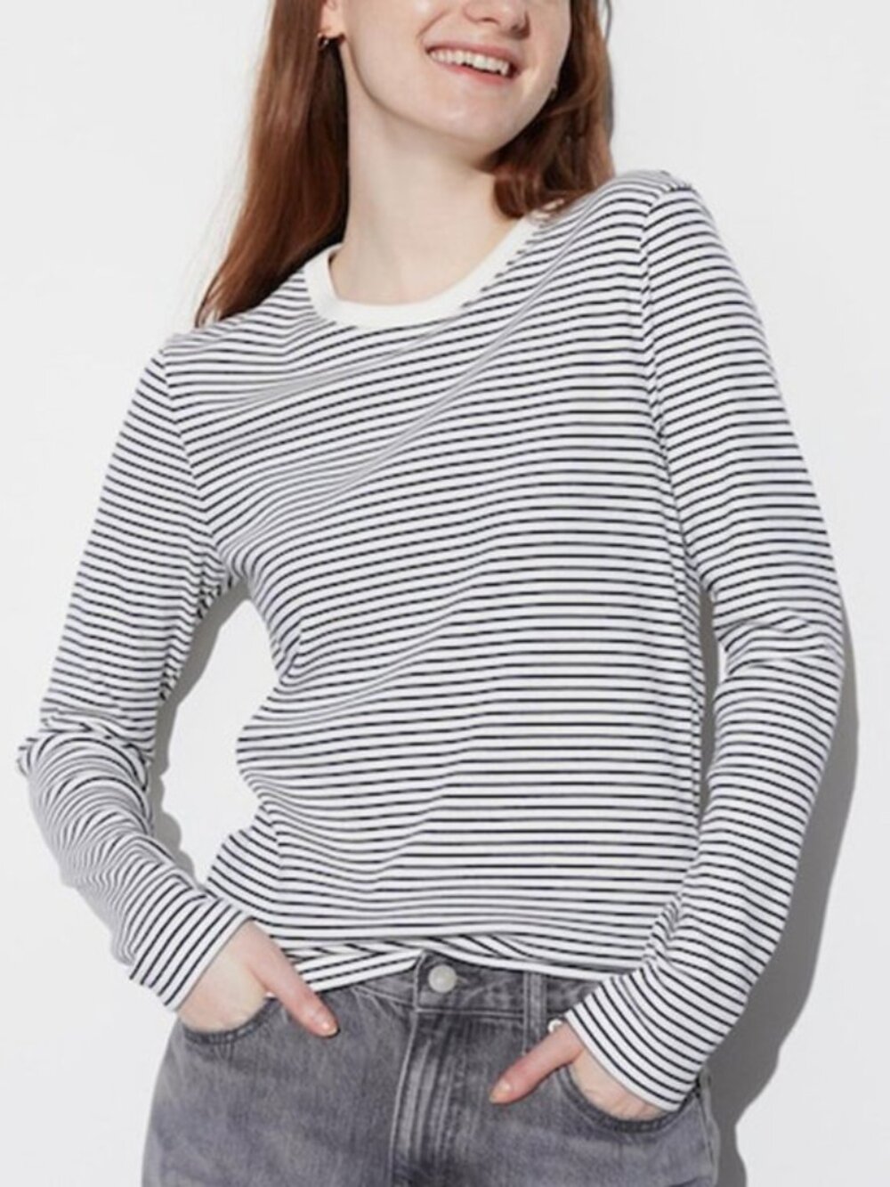 Uniqlo Striped Long Sleeve Tee - White & Black